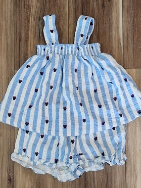 Girls Disney Minnie Mouse Blue and White Striped Sun Top & Shorts Set, 5